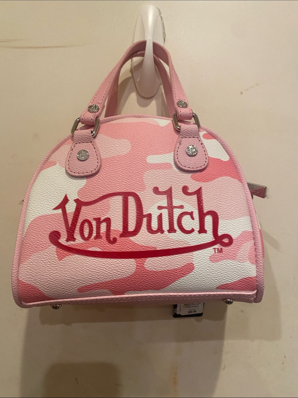 Von Dutch Pink & White Camo Dome Handbag